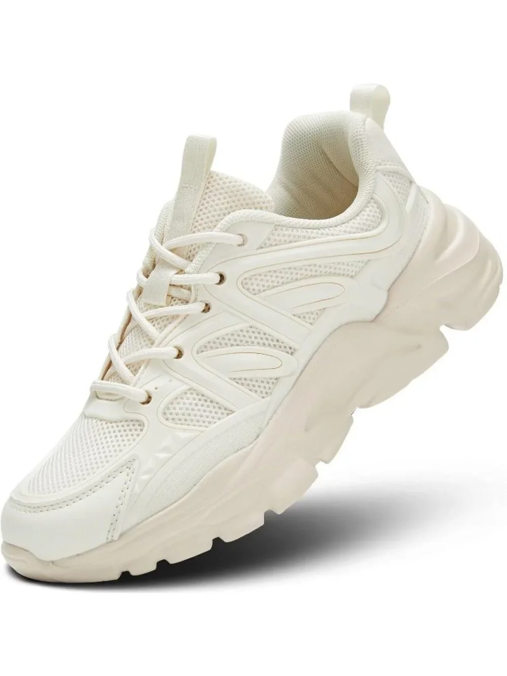 Women's Beige Ladies Walking Comfor Breathable Soft Sole Tennis Sneaker Shoes